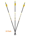 Badass Hunting Arrow Shafts 12 Pack Small Diameter High Modulus Carbon Dual Spine Weight Forward 31.5 Inch arrows with yellow fletching