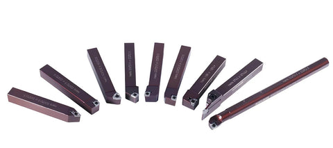 Accusize 9-piece 1/2-inch shank indexable carbide turning tool and boring bar set for aluminum, front view