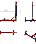 Technical drawings of Beefy Pro Grade Auto Body Frame Puller Straightener With 4409 Lbs, showing dimensions and angles.
