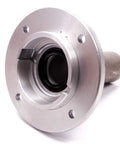 Ford Racing M7050A T-5 bearing retainer; silver metal flange with four bolt holes and attached shaft.