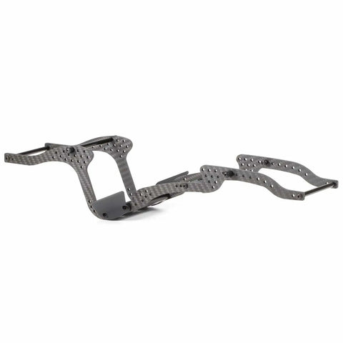 Beefed Up Carbon Fiber Chassis Kit for Rock Crawling Rigs with High Clearance and 3mm Laser Cut Build shown from the side.