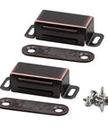 Magnetic Cabinet Door Catch Set Of 2 With 10 Lb Pull Oil Rubbed Bronze Finish 1.8 X 0.6 X 0.5 Inch Latches Stainless Steel Screws Included