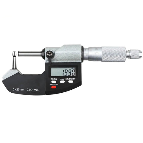 Digital Ball And Tube Micrometer With Spherical Anvil, Pro Grade Electronic Measuring Tool For Tube And Pipe Thickness, 0 To 1 Inch And 0 To 25 Millimeters, Inch And Metric, Easy Read Display