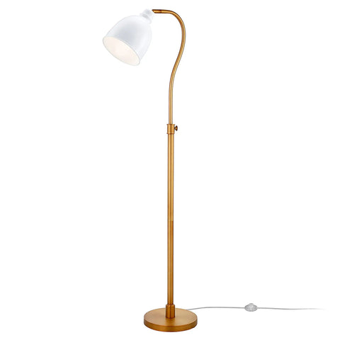 Adjustable Arc Floor Lamp With Brass Metal Shade, Handcrafted Brass Finish On Steel Base, 8 Ft Cord, Foot Switch, E26 Socket