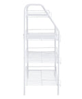 Side view of Four Tier Wire Shoe Rack White Simple Assembly Holds Up To 12 Pairs Of Shoes In Bedroom Or Closet Heavy Duty Metal