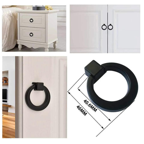 Flat Black Zinc Alloy Cabinet Handle 46mm By 40.6mm Single Hole Drawer Pull on furniture with dimensions