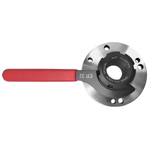100mm ER32 Collet Chuck and wrench for CNC milling, heavy-duty high-speed steel quenched to 45 to 50 HRC, tight concentricity, durable precision.