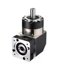 Badass 90 Degree Right Angle Planetary Gear Reducer With Hella Precise 50 To 1 Ratio For Nema 23 And Nema 34 Stepper Motors Plus 60 To 130 Mm Flange Servo Adapters Rock Solid Construction Delivers Smooth Power Flow view from side showing the gearbox and output shaft.