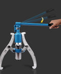 Heavy Duty 50 Ton Hydraulic Gear Puller Tool For Shaft And Pulley Removal in action with moving handle and alloy steel jaws