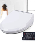 Top Shelf Smart Bidet Toilet Seat Featuring Instant Heated Cushion And Automatic Washing Functions, sleek design with remote control.