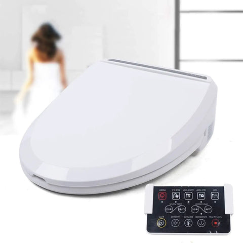 Top Shelf Smart Bidet Toilet Seat Featuring Instant Heated Cushion And Automatic Washing Functions, sleek design with remote control.