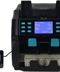 No Sweat Cash Counter Plug And Play Money Sorting Machine With Dual Pockets For Mixed Bills And International Currencies displaying cash count.