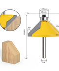 Five Piece Chamfer Router Bit Set With One Quarter Inch Shank For Bevel Edge Forming Angles 11.25 15 22.5 30 45 Degrees Heat Treated Durable Tungsten Carbide Blades For Clean Sharp Edges On Woodworking For DIYers And Pros close-up image