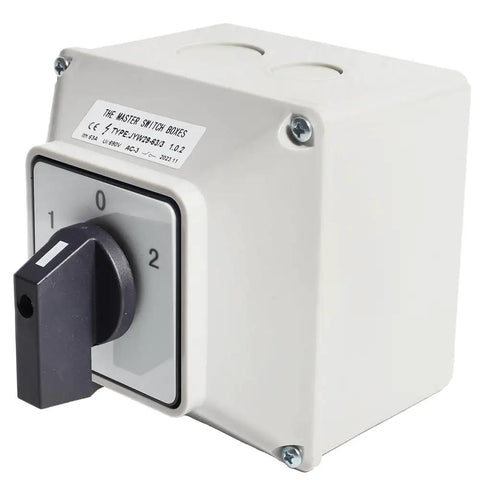Front view of Three Phase Rotary Changeover Switch 690V 63A 12 Terminal Main Switch Box JYW29-63/3 D303 Universal Cam Conversion Switch