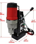 Heavy Duty Magnetic Drill Press 1400W With Tapping 7/8 Inch Drill Chuck And 1/2 Inch Tap 3821 Lbf Suction showing dimensions and design.