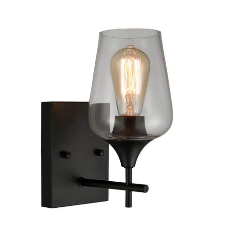Dope Matte Black Industrial Wall Sconce With Clear Glass Shade, Modern Vanity Light For Bathroom Hallway Or Kitchen