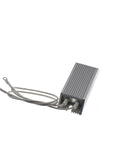 Aluminum-cased servo power resistor with ribbed heatsink, gray body and two leads