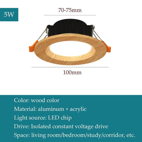 JUDYSSY 11Pack Wood Color Round Recessed Downlight retrofit LED Recessed Lighting LED Recessed Lighting Kits 5W,7W, aluminum trim with wood finish.