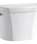 Wellworth Dual Flush Toilet Tank White With Left Hand Trip Lever 1.1 And 1.6 GPF, side view showing lever placement.