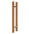 Rustic Round Wood Sliding Door Handle Set Mocha Brown, Push Pull Barn Door Pull, Glass Pulls, H Shape Entry Front Door Handle, Solid Wood Construction With Waterproof Coating, Smooth Chamfered Edges, Two Size Options 120x80 cm and 40x25 cm, back-to-back wood handles