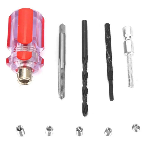 105 Piece Stainless Steel Threaded Inserts Repair Kit Helicoil Style Wire Inserts Installation Set DIY Friendly For Aluminum And Other Metals M4 X 0.7 Thread Size Includes Easy Install Tools shown with components.