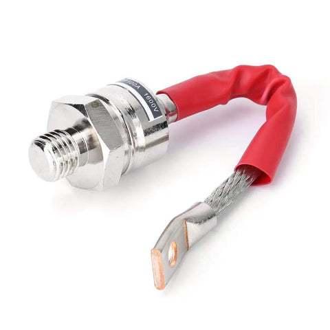 1600V ZP100A Spiral Power Stud Rectifier Diode For Beefed Up Heavy Duty Power Systems 100A Forward Current 2000V Reverse Voltage Low Frequency Electronics 16mm Thread Size, red lead and stud terminal