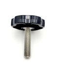 Heavy Duty Stainless Steel Thumb Screw Bolts With Slick Black Plastic Clamping Knobs, Ergonomic Grip For Zero Sweat Quick Adjustments, Corrosion Resistant 5/16 Inch Fasteners, 4 Pack Assortment - close-up of black knob and threaded screw.