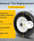 General tire replacement showing 12 Inch Flat Free Solid Polyurethane Tire For Trailer Dolly And Utility Wheel details