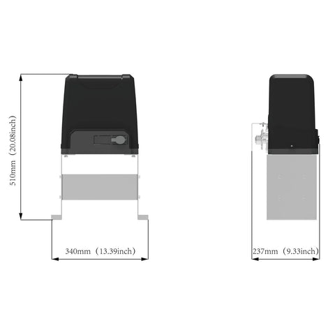 Sliding Gate Opener Kit With Two Remotes And Infrared Photocell Sensor For Driveway Gates Up To 40 Feet Long And Up To 2200 Pounds Automatic Gate Operator Hardware Includes Chain Length Adjustability And Durable Build For Smooth Operation, product dimensions displayed.