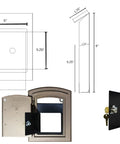 Manchester Locking Conversion Kit For Non Locking Column Mount Mailbox Black Converts A Non Locking Manchester Mailbox Into A Secure Locking Unit With Interior Doorplate And Fits Small Parcels Up To 5 By 5.5 Inches Easy Install showcased with dimensions and opened door view.
