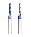 Twofer Pack Down Cut Spiral CNC Router Bits With 1/4 Inch Shank And 1/8 Inch Cutting Diameter, Solid Carbide End Mills, front view.