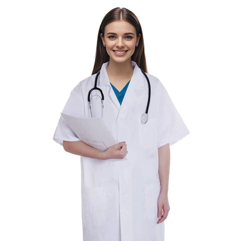Soft Breathable Scientist Doctor Costume For Halloween Lit Theme Night White Short Sleeve Unisex Lab Coat With Stethoscope Durable Adult Outfit