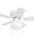 28 Inch Traditional Flush Mount Indoor LED Ceiling Fan With Light, Pull Chain, Dual Finish Blades White On White Oak