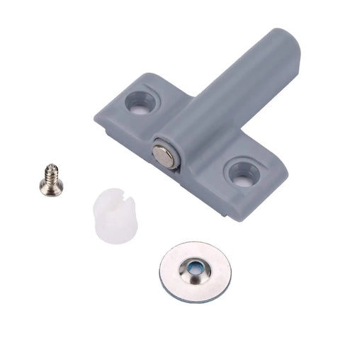 Ten Pack Silent Push Open Cabinet Door Catches With Sticky Bumpers To Keep Kitchen Cupboards Wardrobes And Drawers Closed Without Noise Or Hardware Damage, Gray latch with screw and bumper