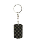 Top Shelf Gold Plated Aluminum Keychain Featuring Fresh Ribbon Grid Design Compact Rectangle Shape Rustproof Everyday Carry Daily Essential For Women And Men on silver keyring.