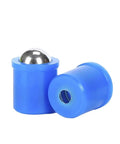 Top Tier Pom Plastic Ball Plungers Bring Hella Reliable Spring Press Force For Snap Tight Push Fit Mounting On Auto Trim Panels And Heavy Machinery Fixtures, blue with metal ball.