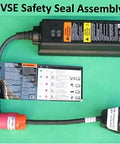 EVSE Safety Seal Assembly showing connectors, control unit, and safety instructions for Level 2 EV Charger Adapter use.