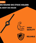 Pro Grade 1 Inch Die Round Die Stock Holder Tap Wrench With Adjustable Dies and Removable Steel Handle shown with icons