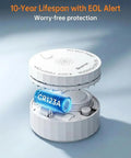 Keep Your Home Hella Safe With This Ultra Compact Wireless Interconnected Smoke Detector Featuring A Ten Year Battery Life And Seamless RF Linked Alerts For Quick Whole House Protection, showing the smoke detector's battery compartment.