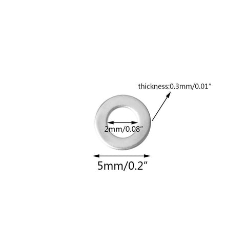 PHITUODA M2 stainless steel flat washer, 5mm outer diameter, 2mm inner hole, 0.3mm thick, 200 pcs (front view)