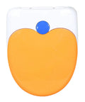 No Fuss Premium Durable Plastic Toilet Seat For Elongated Bowls Featuring Quick Swap Hinges Quiet Close Action Smooth Gliding Lid white and orange top view
