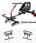 Seat Attachment Go Kart Conversion Kit For Hoverboard Self Balancing Scooters with red frame and flexible steering bar.