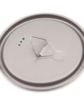 Ultralight Titanium 750ml Camp Pot lid with handle, ideal for solo hikes, bikepacking, and minimalist backpacking