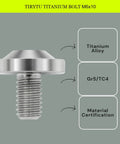 Ultra Lightweight Titanium Bolts M6 X 10 M6x10 with T30 Torx 4 Piece Kit for Road Bikes Gravel Ebike Carbon Frames close-up view of Gr5 titanium alloy bolt.