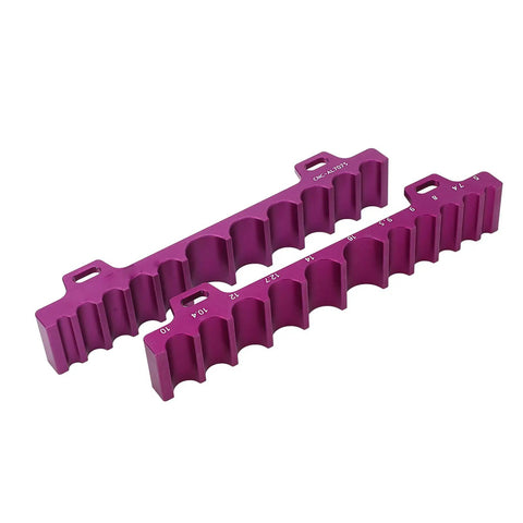 AR Vise Block Set For Bike Maintenance And Repair with slip proof grooves and barrels vise jaws for 5mm to 16mm parts, purple aluminum.