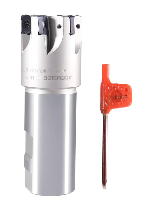High Feed 1.5 Inch Indexable End Mill With 1.25 Inch Shank, 6 Flutes, TiAlN Carbide Coating, And LNMU030312R-JM Inserts