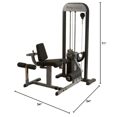 Built Tough Leg Extension And Curl Machine With A Massive 310 Lb Weight Stack, compact design, dimensions 54x71 inches.