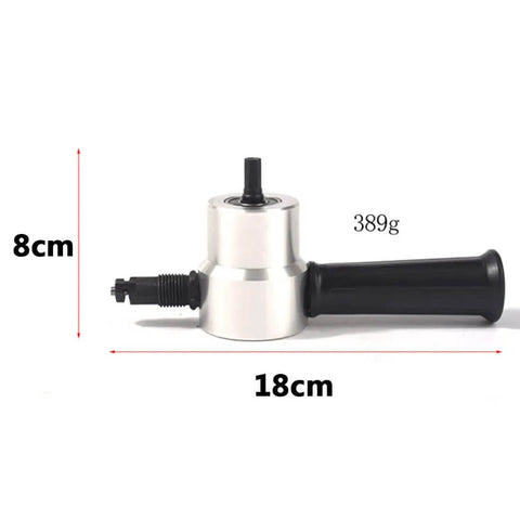 Double Head Nibbler Sheet Metal Cutter Tool For Drills And Saw Attachments Stainless Steel Nibbler Cutter Metal Cutting DIY Attachment 18cm By 8cm Pro Grade showing side view