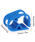 4 Pack Flow Control Hose Clamps For One Half Inch To One Quarter Inch Tubing, Plastic Clamps, shown in blue durable PE plastic