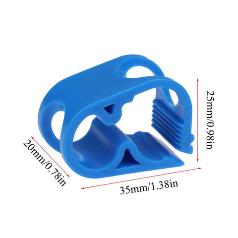 4 Pack Flow Control Hose Clamps For One Half Inch To One Quarter Inch Tubing, Plastic Clamps, shown in blue durable PE plastic